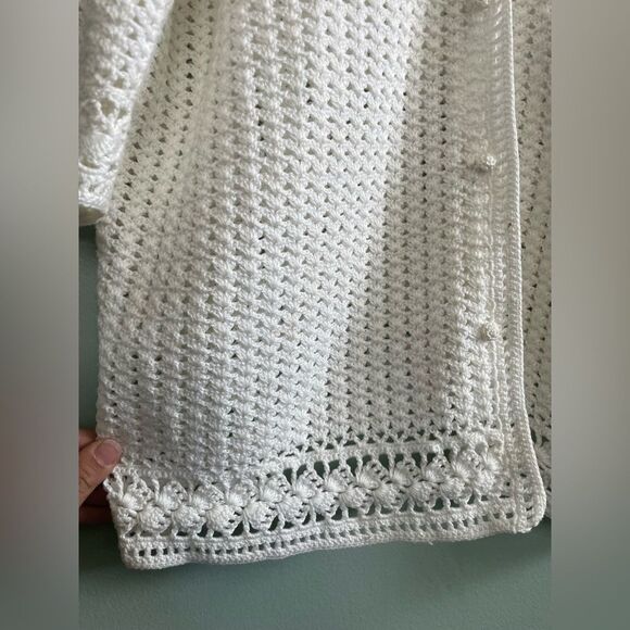 Lauren by Ralph Lauren White Hand Knit Mercerized Cotton S/S Cardigan Size 1X - Picture 5 of 7